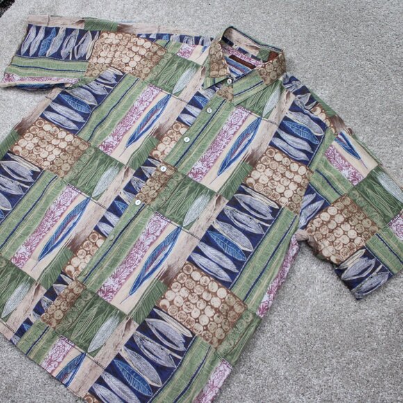 Tori Richard AOP Shirt Mens 2XL XXL Blue/Green Leaves All Over Print Cotton Lawn - Picture 3 of 11